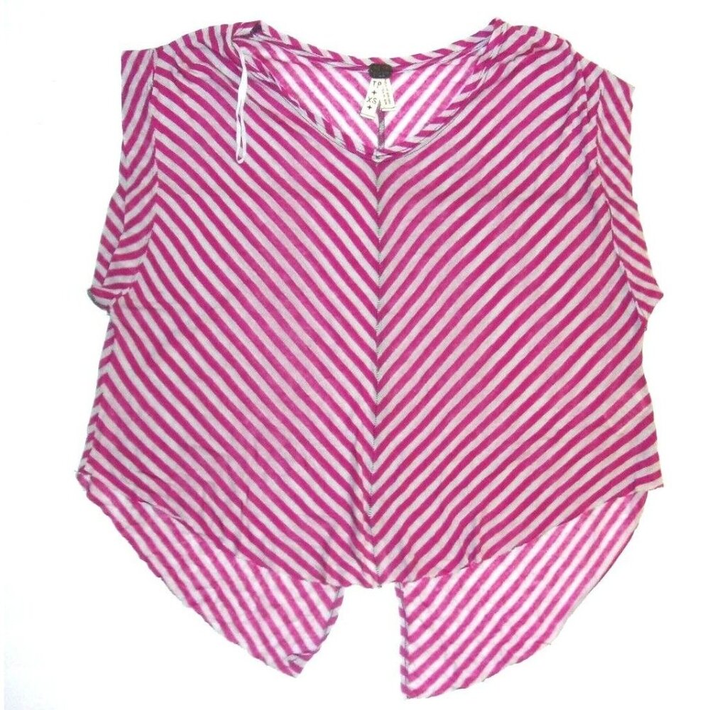 We The Free Pink Gray V-Shape Striped Sleeveless Top‎ Rayon Linen XS